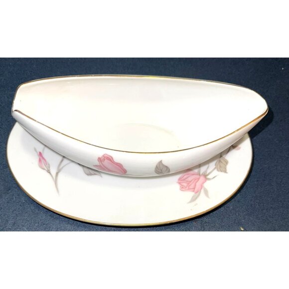 Sango Japan Nancy Fine China Gravy Boat & Saucer Set With Pink Floral Design - Picture 2 of 7